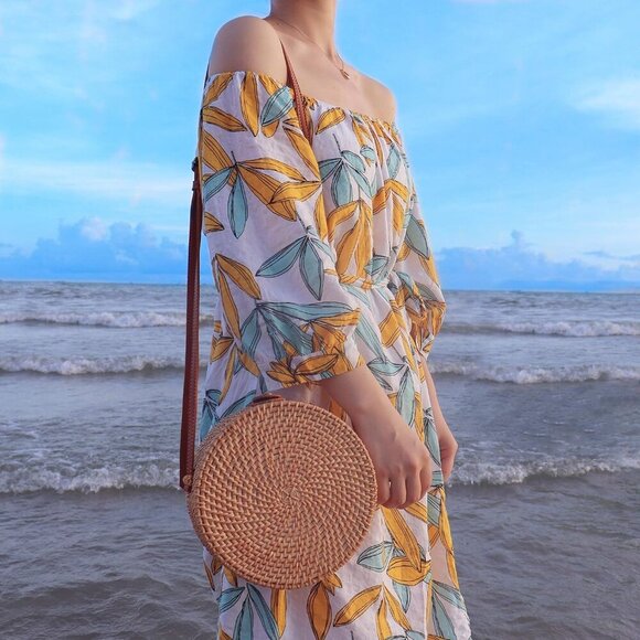 Handwoven Rattan Bag for Women Adjustable Leather Straps Bali Straw Bag - Picture 3 of 7